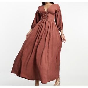 ASOS DESIGN Tall Textured Lattice Detail MIDI Dress Rust Women's 12T Coastal